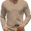TAFLE Men's Henley Shirts Long Sleeve Casual Waffle T-Shirts Button Pullover Sweaters Tee Shirt (X-Large, Khaki)