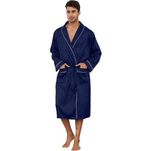 Vulcanodon Mens Satin Robe Lightweight,Men's Luxurious Silk Kimono Bathrobe (XX-Large-3X-Large, Navy)