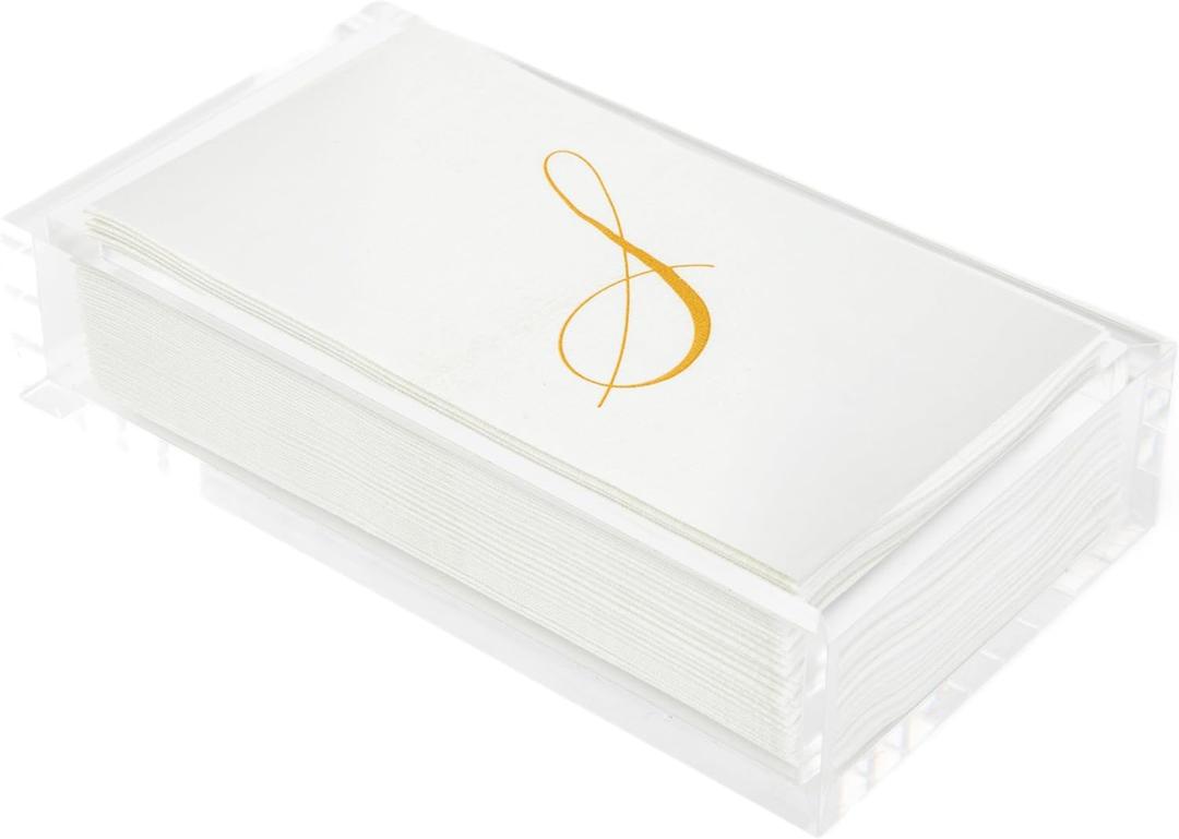 REBECCA LUXURIOUS Acrylic Guest Towel Napkin Holder, Hand Towel Tray, Bar Napkin Holder, Bathroom- Closet Organizer, Clear Vanity Storage for Shelf, Counter, Store Makeup, Cosmetics, Toiletries, 9"x5"