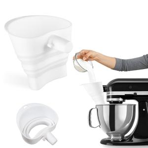 Silicone Flour Funnel for KitchenAid Mixer, Foldable Flour Funnel Chute with Hanging Hole. Baking Gadgets Accessories. Dishwasher Safe. White