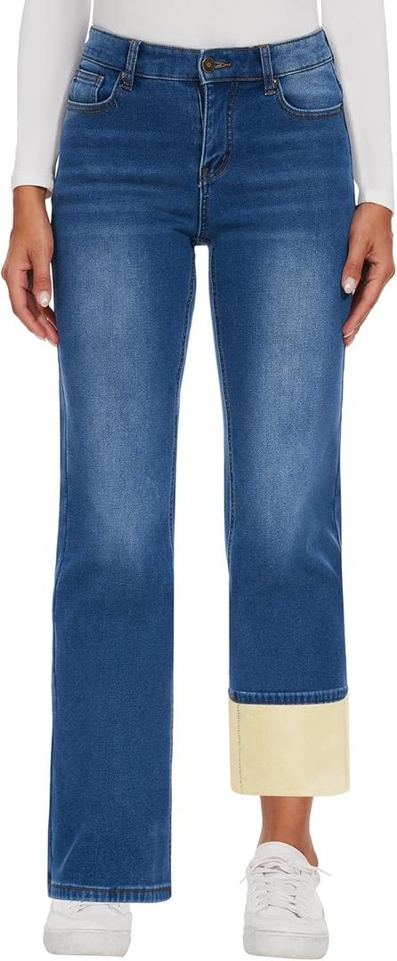 KDF Fleece Lined Jeans Women High Waisted Wide Leg Baggy Jeans for Women Winter Lined Jean Pants (2, Light Blue_fleece)