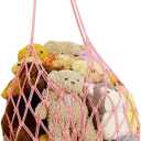 Amdermi Stuffed Animal Storage Hammock Corner Hanging Net Stuffy Animal Hammock Macrame Toy Display Plush Toy Holder for Kid Bedroom Decor Boho Nursery Playroom Organizer (pink)