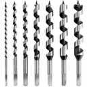 QWORK Auger Drill Bit Set, 7 Piece Set 9" Auger Bit Set Hardened Alloy Steel Ship Auger Bit Creates Deep Clean Hole Precise Drilling for Wood Drilling