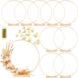 10 Pack Floral Hoop with Stand and 38-Yard Paddle Wire 16 Inch Metal Rings for DIY Centerpiece Table Decorations Crafts Macrame Rings Hoop Wreath Dream Catcher Rings Wedding Christmas Wreaths, Gold