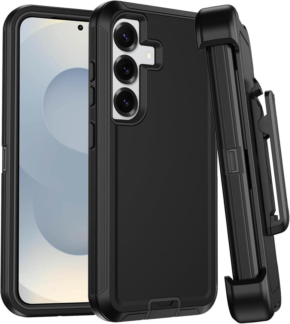 for Samsung Galaxy S25 Plus Case with Belt Clip Holster,[2 Screen Protector & Kickstand] Heavy Duty Rugged 3-Layer Military Grade Drop Protection Cases,Shockproof Protective Phone Cover 6.7"(Black)