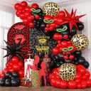 Red Black Balloons Garland Arch Kit, 133pcs Green Cherry Black Red Explosion Star Foil Balloons, 4D Cheetah Print Mylar Balloons for Berry Themed Birthday Baby Shower Bachelorette Party Decorations