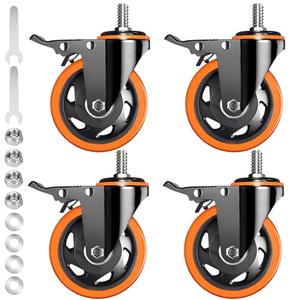 Caster Wheels Heavy Duty 5 Inch Stem Caster 2400Lbs, Threaded Stem Casters 1/2"-13 x 1(Stem Diameter 1/2", Stem Length 1"), Safety Locking Caster Set of 4, Industrial Castor Wheels for Cart,Furniture