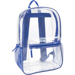 Trail maker Clear Backpack Heavy Duty with Padded Straps, Side Pockets for Kids, Boys, Girls, School, Stadium Approved Events (Blue)