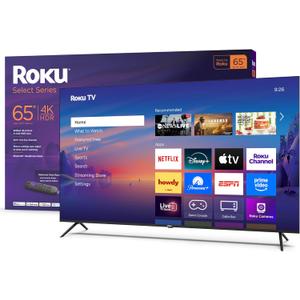 Roku Smart TV 65-Inch Select Series, 4K HDR TV RokuTV with Enhanced Voice Remote Flat Screen LED Television with Wi-Fi for Streaming Live Local News, Sports, Family Entertainment