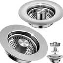 3-in-1 Kitchen Sink Drain Strainer & Sink Stopper 2 Pack - 304 Stainless Steel Sink Drain Strainer, Pop-Up Anti-Clog Design, Fits Standard 3-1/2'' Sink Drains