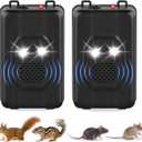 2 Pack Upgraded Mouse Repellent Plug in with Strobe Light Ultrasonic Control for Rodent,Keep Rodents Out of Car,Battery Operated Rodent Repellent for Car Engine RV Garage Attic,Indoor and Outdoor Use, Black 