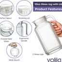 Glass Pitcher with Lid 2 Pack 55 oz Glass Water Pitcher, Iced Tea Pitcher with Handle, Ribbed Juice Container for Fridge, Glass Beverage Container for Lemonade, Milk, Drinks