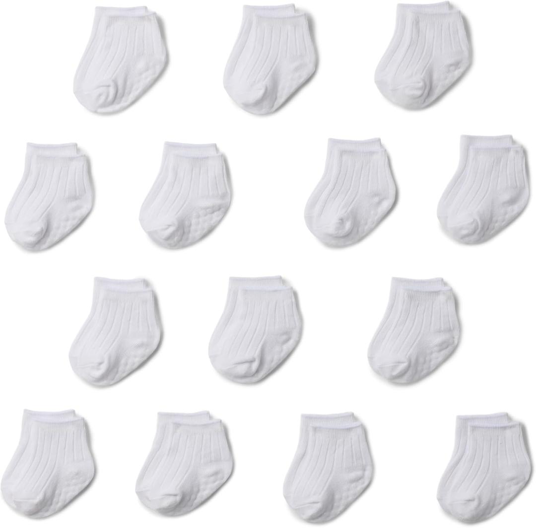 Amazon Essentials Unisex Babies' Non Slip Grip Ribbed Ankle Socks (12-24 Months, White)