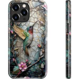 DEENAKIN for iPhone 14 Pro Max Case - Wireless Charging Compatible - Dual-Layer Hard Shell & Silicone Cover - Protective Phone Case with Trendy Cute Designs for Women - Hummingbird Floral