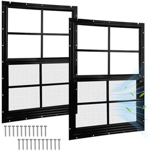 2 Pack 18" W x 27" H Shed Windows, Flush Mount Black Window with Tempered Glass and Fiberglass Screen, Sliding Windows with Screws for Sheds, Chicken Coop, Playhouse Garbage Room