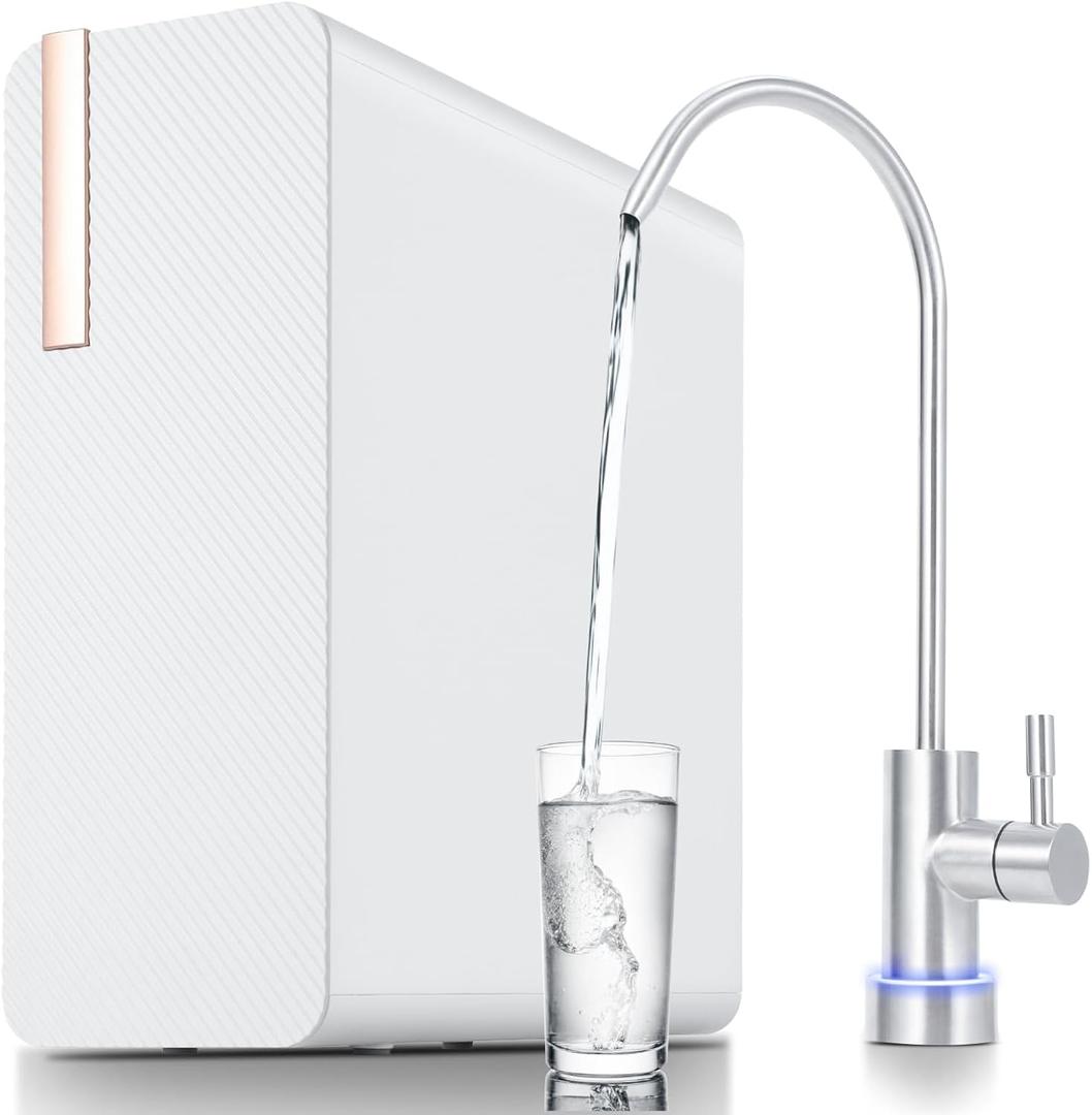 Under-Sink Tankless Reverse Osmosis Water Filter, Reverse Osmosis System, 600 GPD Water Filter, 2:1 Pure to Drain/Under Sink RO System/7 Stage Filtration, Smart Faucet Reminder for Home Office