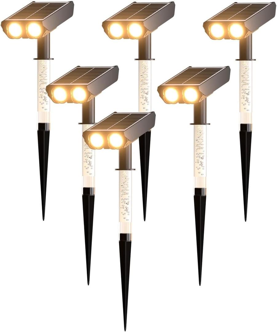 Solar Spotlights Outdoor Waterproof- 2 IN 1 Solar Spot Lights Outdoor with 2 Lighting Modes & PC Light Guide Column for Garden Yard Pathway | Warm Yellow 3000k Spotlights | IP65 Waterproof | 6 Pack