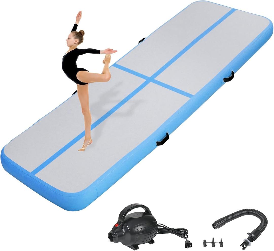 Inflatable Air Gymnastics Tumbling Mat 10ft Blue, Air Tumble Track Mat 4 inches Thickness with Electric Air Pump for Home Use Training Cheerleading Yoga Water Beach Park