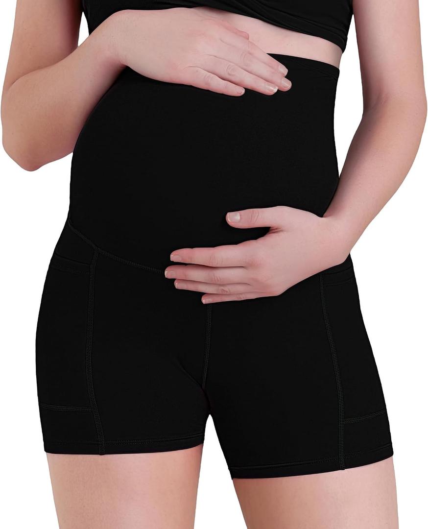 Sunzel Maternity Biker Shorts for Women, Over Belly with Pockets (XXL)