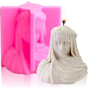 Gasusen Veiled Lady Candle Mold, Silicone Female Bust Maiden Sculpture Statue Mold DIY Hand Soap Making Resin Molds Clay Plaster Craft Mould (L), Pink, MSNS-188