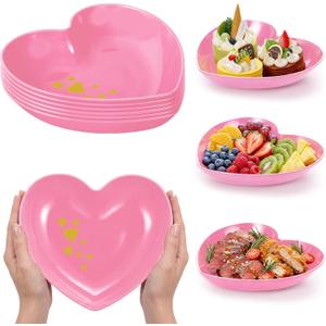 Reallnaive 6 Pcs 8.7 Inch Valentines Day Heart Shaped Plates Dessert Bowls Appetizer Plates Salad Bowls for Gift Valentine's Day Anniversary Party Supplies(Pink)