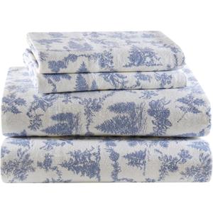 True North by Sleep Philosophy Cotton Sheet Set Cozy Print 100% Cotton Flannel Sheets Set, Oversized Sheets, Deep Pocket Fits Up to 14" Mattress Cal King Bed Sheets Cal King Toile Pine Trees 4pc