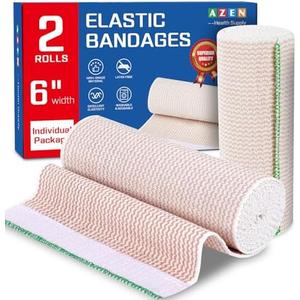 AZEN Premium 2 Pack Elastic Bandage Wrap 6 Inch, Compression Wrap Bandage for Legs, Ankle, Knee, Tummy, Body, Latex-Free, Lymphedema Wraps for Legs, Size: 6''