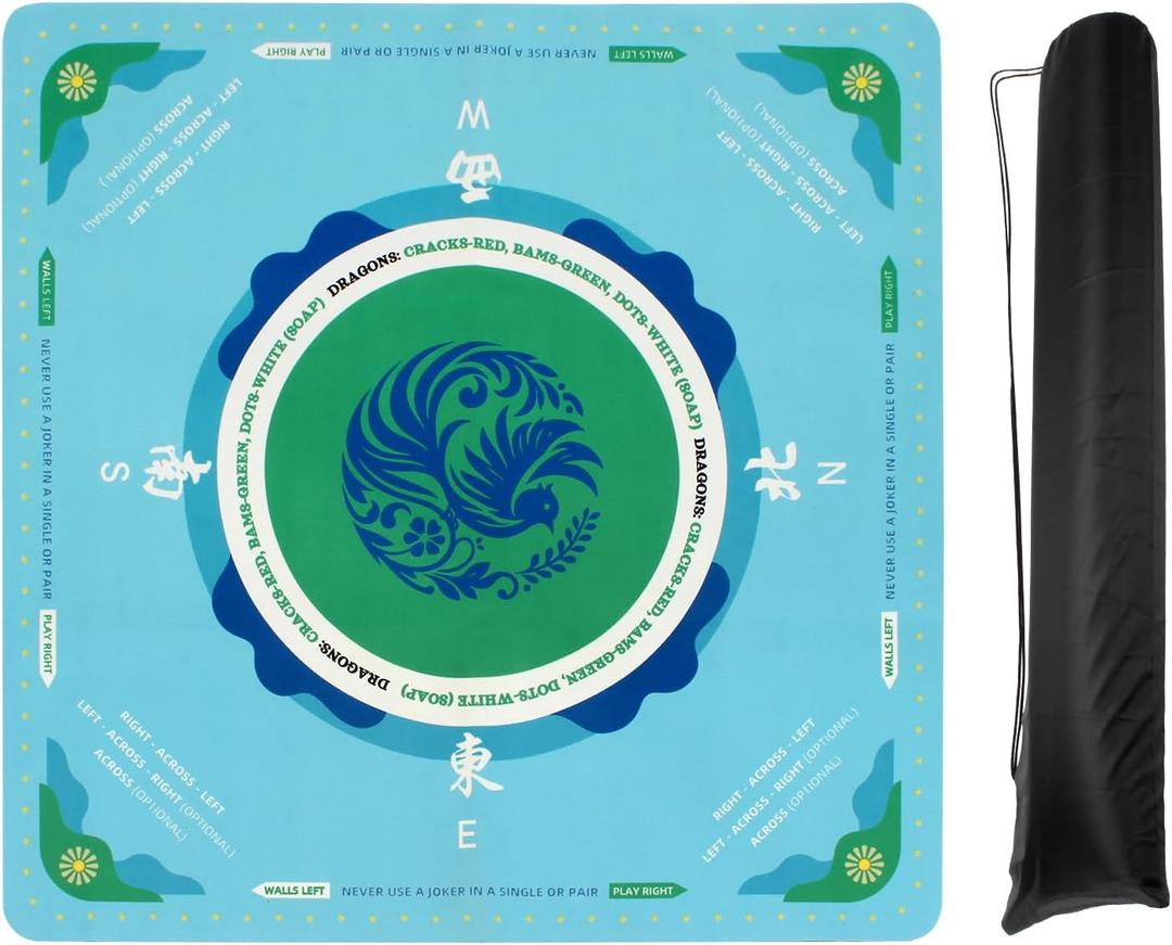 Mahjong Mat, 31.5 Inch Anti-Slip Noise Reduction Mahjong Table Mat with Storage Bag for Mahjong, Dominoes, Poker, Card Games, Tiles and Board Games (Blue)