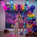 Purple hot pink Balloon Arch Garland Kit with backdrop Musical symbols Disco Star mylar balloons for kpop music Birthday Decorations Y2K Concert Movies Tv fans Prom Party Supplies