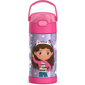 THERMOS FUNTAINER Water Bottle with Straw - 12 Ounce - Kids Stainless Steel Vacuum Insulated Water Bottle with Lid, Gabbys Dollhouse