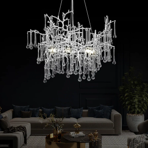Modern Chandelier Crystal - 23.6" Silver Tree Branch Chandelier for Dining Room, Crystal Pendant Light Fixture Luxury Raindrop Chandelier for Living Room, High Ceiling, Bedroom,Foyer