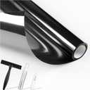 rabbitgoo One Way Window Privacy Film with Kit Window Tint for Home UV Heat Blocking Static Cling Sun Blocker Light Darkening Reflective Mirror Covering See Out Not in 17.5 in X 6.5 Feet Black Silver