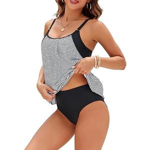 ZAFUL Two Piece Tankini Swimsuit for Women High Waisted Tummy Control Bathing Suit Double Up Tankini Set M