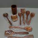 Wooden Spoons for Cooking 10 Pieces Set, Kitchen Utensils Spatula, Wooden Cooking Utensils Spoons, with Spoon Rest, Strainer Spoon, Pasta server, Fried Spatula and Salad Fork, Utensil Holder