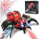 Remote Control Spider Toy, Robot Spider with 2.4 GHz Remote Controller, RC Spider Stunt Robot with Spray/Lights/Music, Realistic Spider Gift for Boys Girls, Halloween, Christmas, Toys for Party Prank (Red)