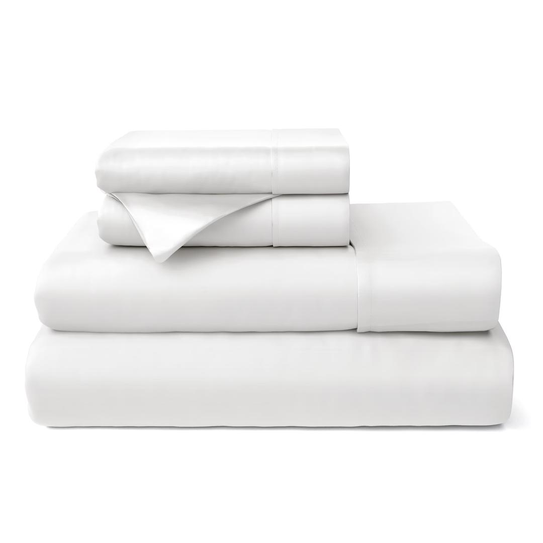 Cosy House Collection 100% Bamboo Viscose Bed Sheet Set - Luxury Rayon Derived from Bamboo - Cooling, Breathable, Silky Soft 4-Piece Deep Pocket Bedding Set (Queen, White)