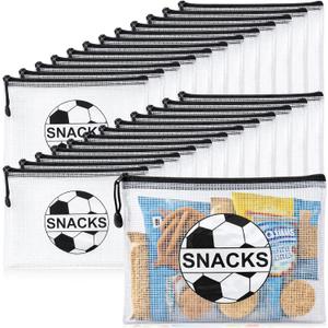 Motiskyy 24 Pcs Sports Ball Snack Bags Bulk 9.5" x 6.9" Sports Goodie Party Favor Bags Stuffers Team Gifts Candy Treat Mesh Pouches with Zipper for Team Ground Birthday Gift Party Supplies(Soccer)