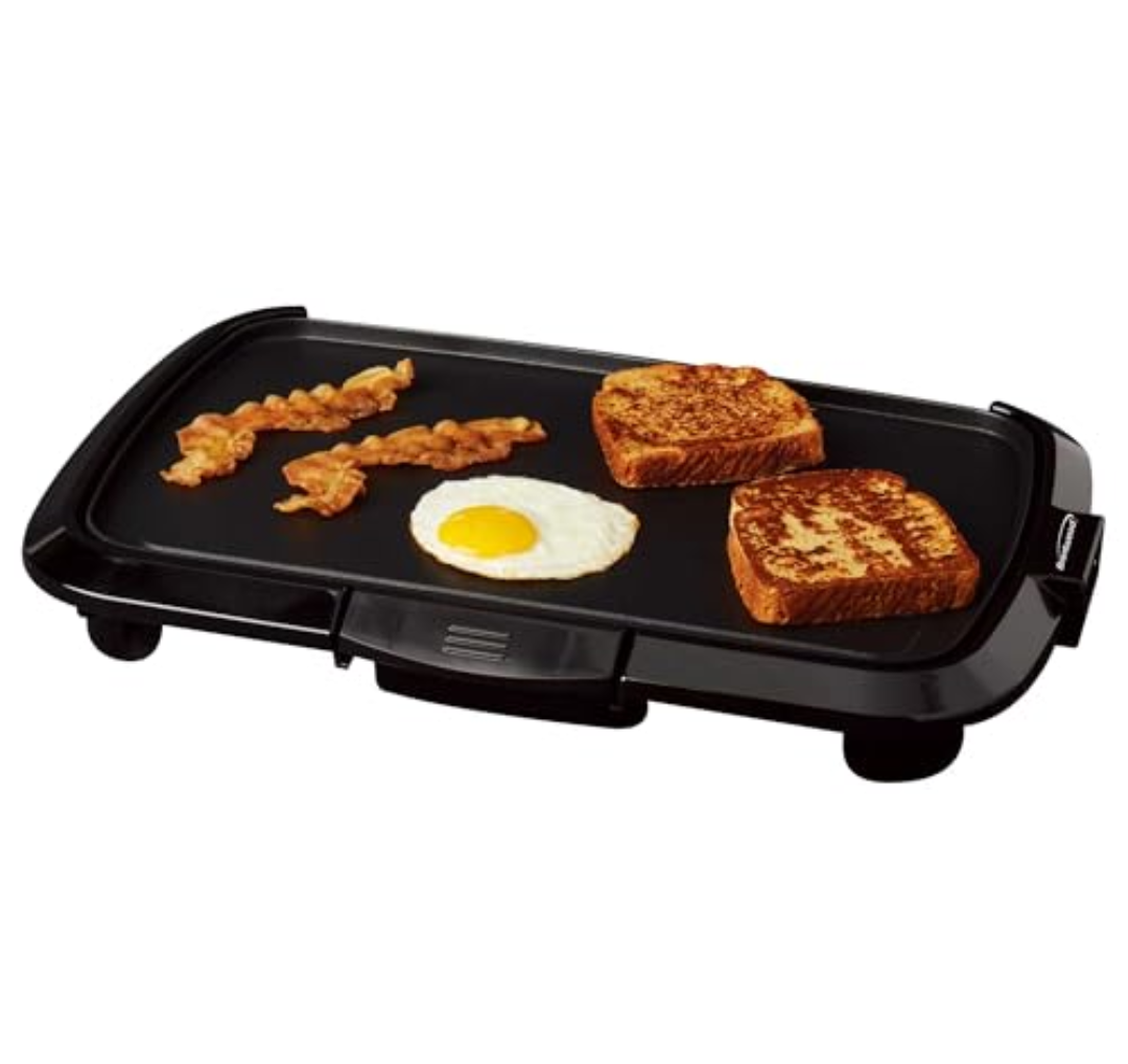 Brentwood TS-821 Non-Stick Electric Griddle with Drip Tray, Adjustable Temperature, and Cool Touch Handles, 16 x 10 Inch, Black