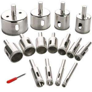 3 otters 15PCS Diamond Hole Saw Kit, Glass Drill Bits for Drilling Holes in Glass, Bottles, Marble, Granite Stone, Tile Cutting 0.24 Inch - 2 Inch6mm - 50mm