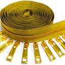 Coil Zipper by The Yard 5# -Nylon Metallic for Sewing, Gold Teech 5 Yard Upholstery with 10 Slider -VOC for DIY Tailor Craft5 Tape