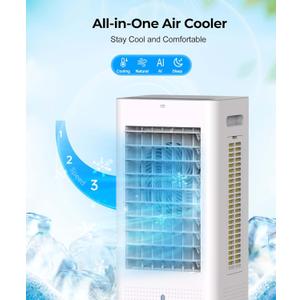 Evaporative Air Cooler Portable: Fans That Blow Cold Air for Room, Bedroom, Indoor, Office - Swamp Cooling Fan with 19ft Remote, 12H Timer, 30dB Quiet, 3 Speeds, 2.1Gal Water Tank, Ice Pack