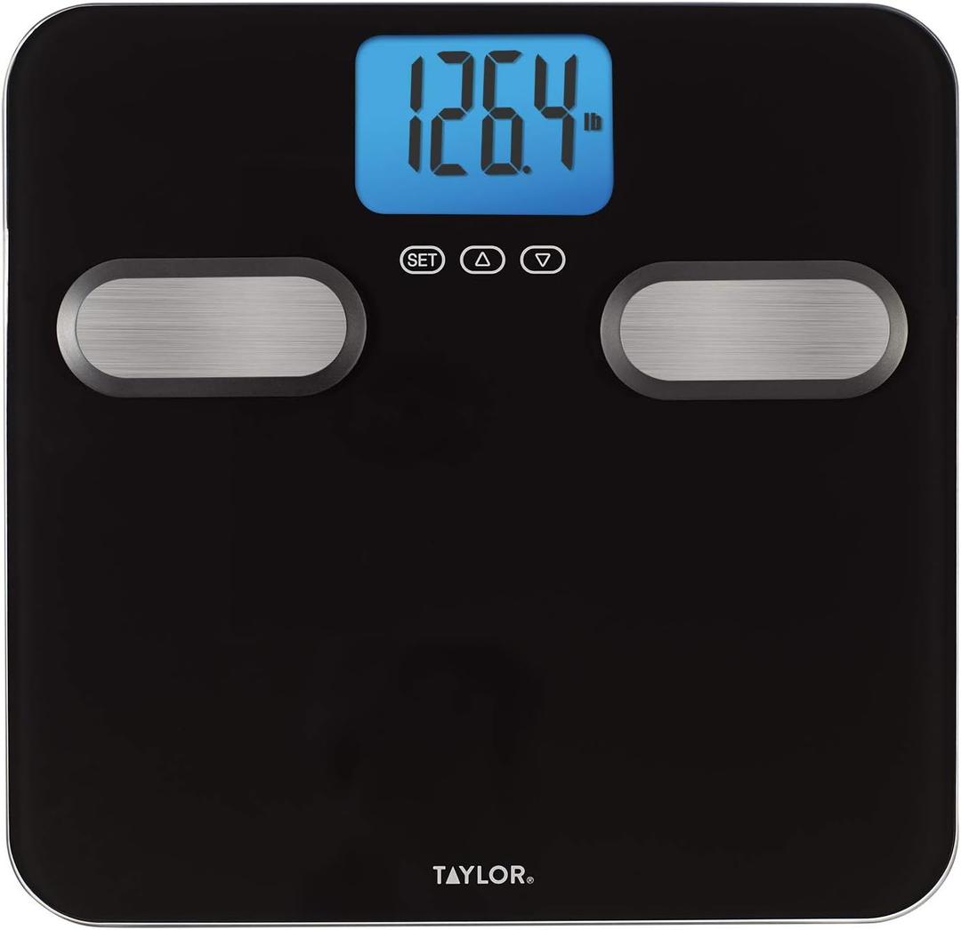 Taylor Body Composition Bathroom Scale for Body Weight, 400 lb Capacity, Easy to Read Blue Backlight Display, Body Composition Analysis, Black