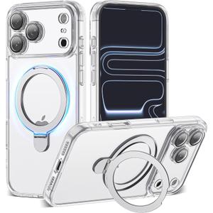 Compatible with Clear iPhone 17 Pro Max Case with Magnetic Ring Stand [Compatible with Mag-Safe][Full Camera Len Protectors] Shockproof Phone Case for iPhone 17 Pro Max 6.9,Clear