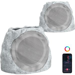 Outdoor Speakers Bluetooth Waterproof Patio TWS Connection Outdoor Bluetooth Speakers Wireless Solar Powered and Rechargeable Rock Speaker for Patio Pool,Backyard (Gray, 2 Pack)