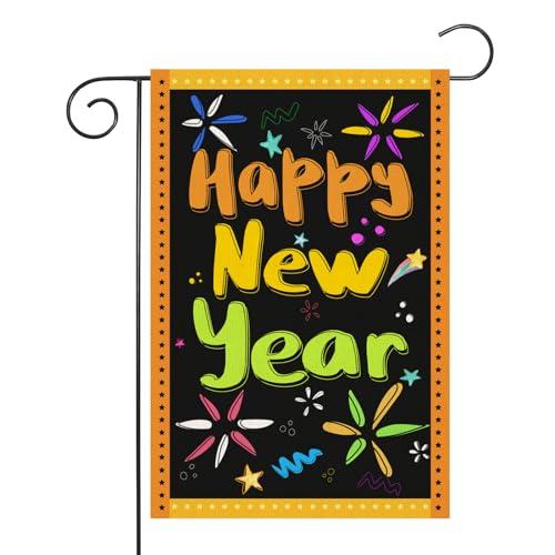 Happy New Year Garden Flag, Burlap Double Sided Season Garden Flags Banner for Lawn Yard Outdoor Holiday New Year Decorations 12x18 Inch