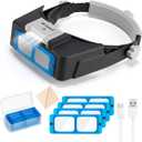 Headband Magnifier with LED Light, Rechargeable Head Mount Magnifier 1.5X to 3.5X, Opitcal Magnifying Glass with Lens, Jewelers Optivisor Hobbies Visor Manifying Glasses for Close Work