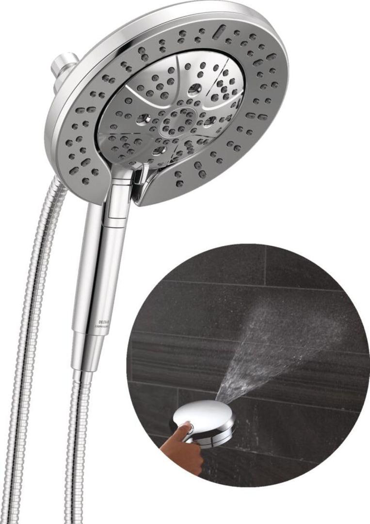 Delta Faucet 7-Setting In2ition 2-in-1 Dual Shower Head with ProClean Spray, Hose, 2.5 GPM (Lumicoat Chrome)