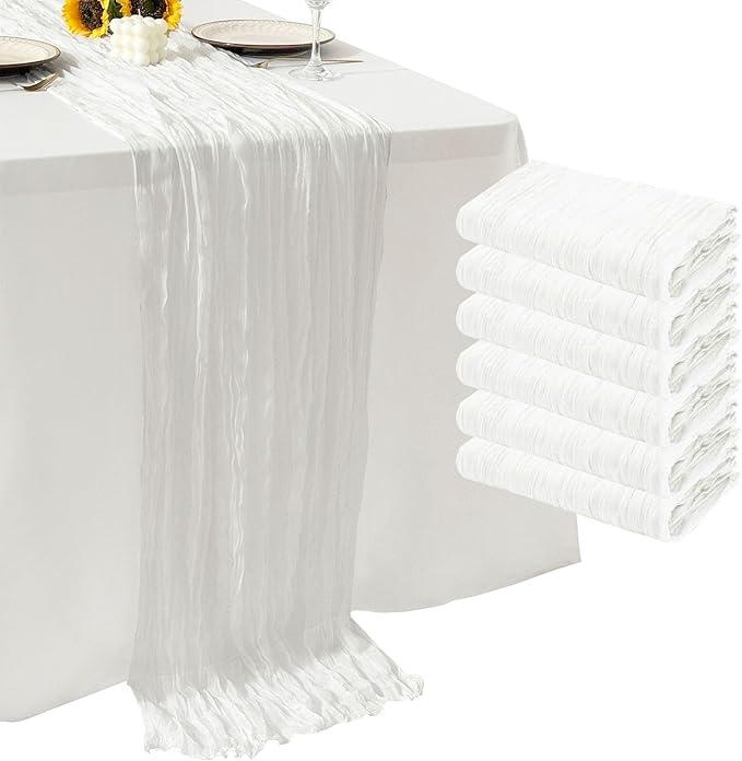 6Pack White Cheesecloth Table Runner 10Ft Gauze Table Runner White Cheese Cloth Table Runners Long Sheer Fabric Tablerunners for Wedding Party Bridal Shower Thanksgiving Christmas (6 Pack 20 x 120 inch)