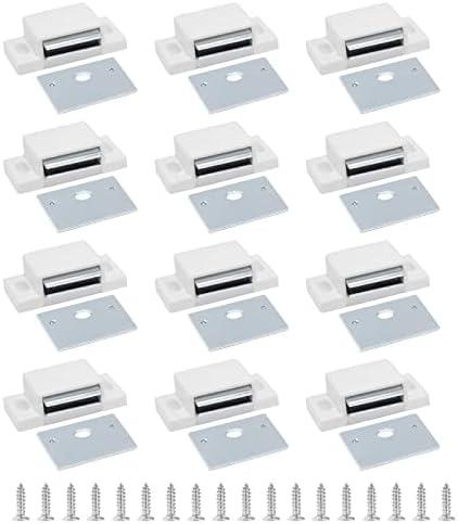 BokWin 12 PCS Magnetic Door Catch,Single Magnetic Catch White-15lb High Magnetic Shutter Hardware for Cupboard Kitchen Bathroom Closet Closures Cabinet Door with Screws