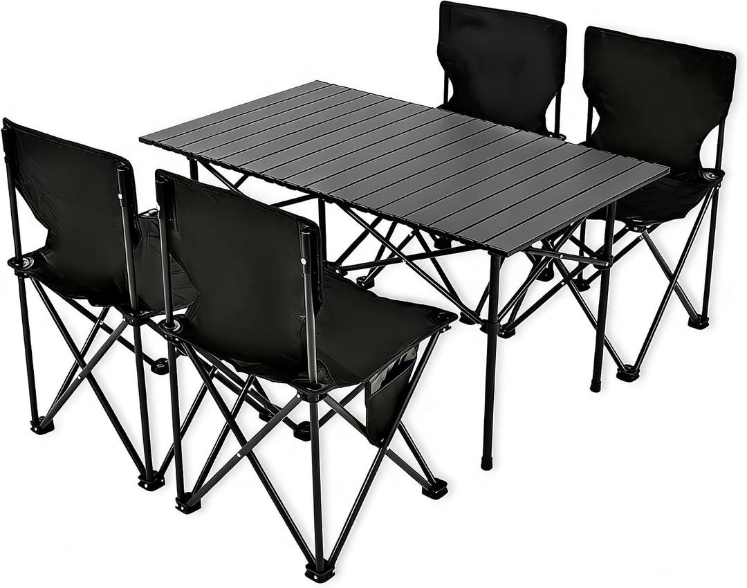 Camping Table with 4 Chairs, Portable Folding Picnic Table Set, 22*37*19.5inch + 4 chair